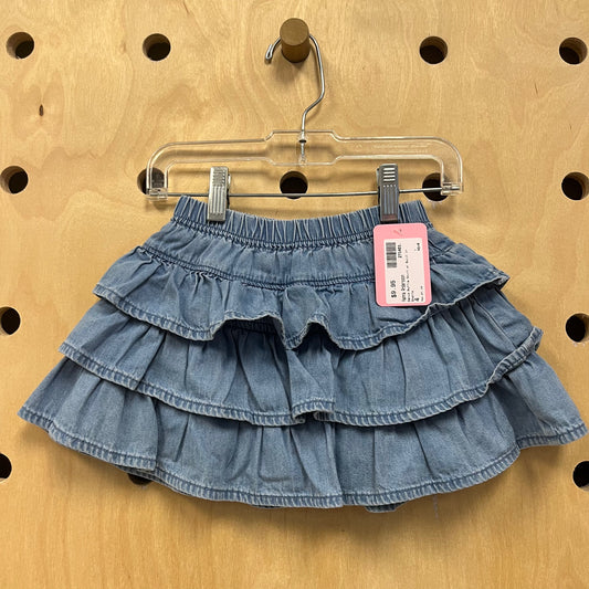 Denim Ruffle Skirt w/ Built-in Shorts
