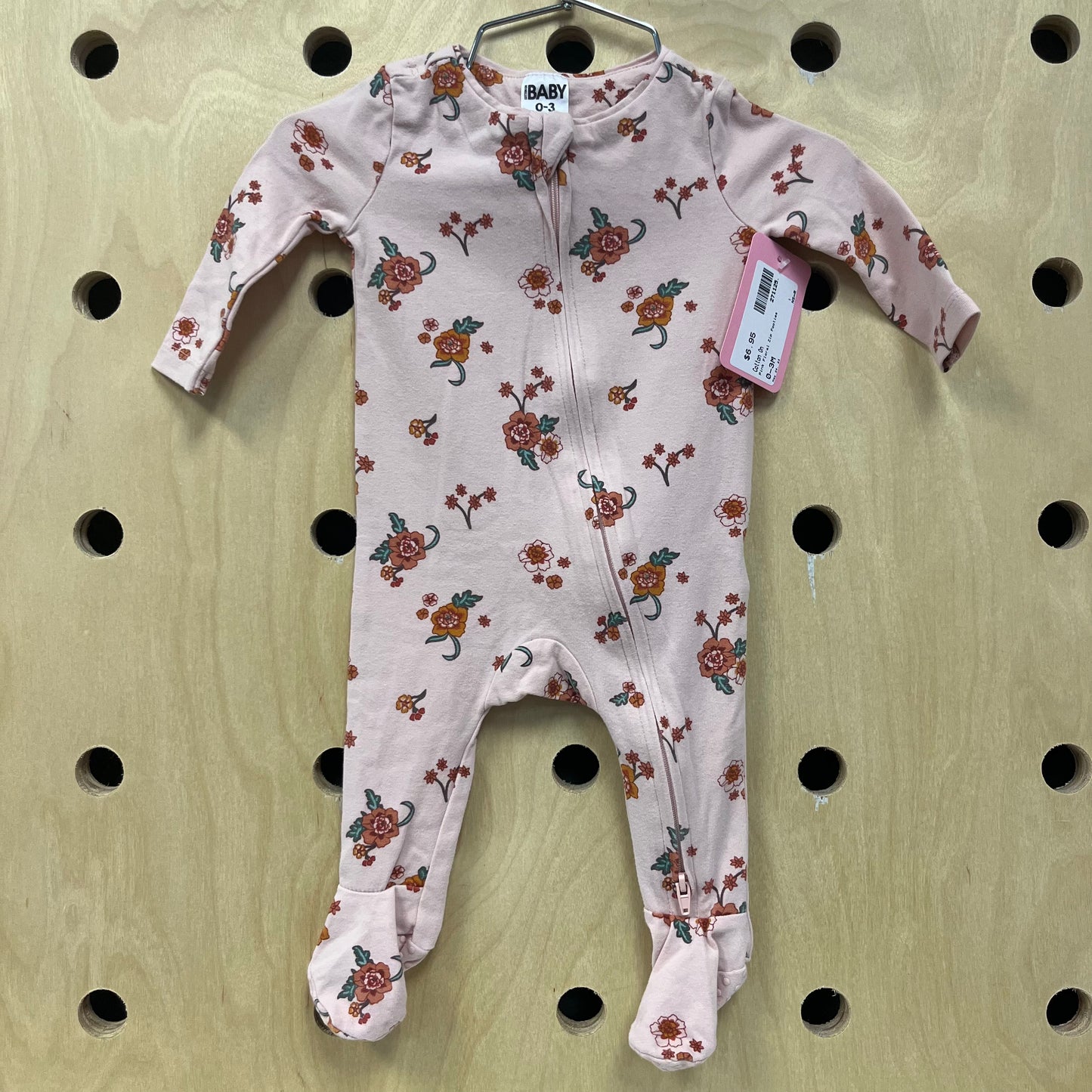 Pink Floral Zip Footies
