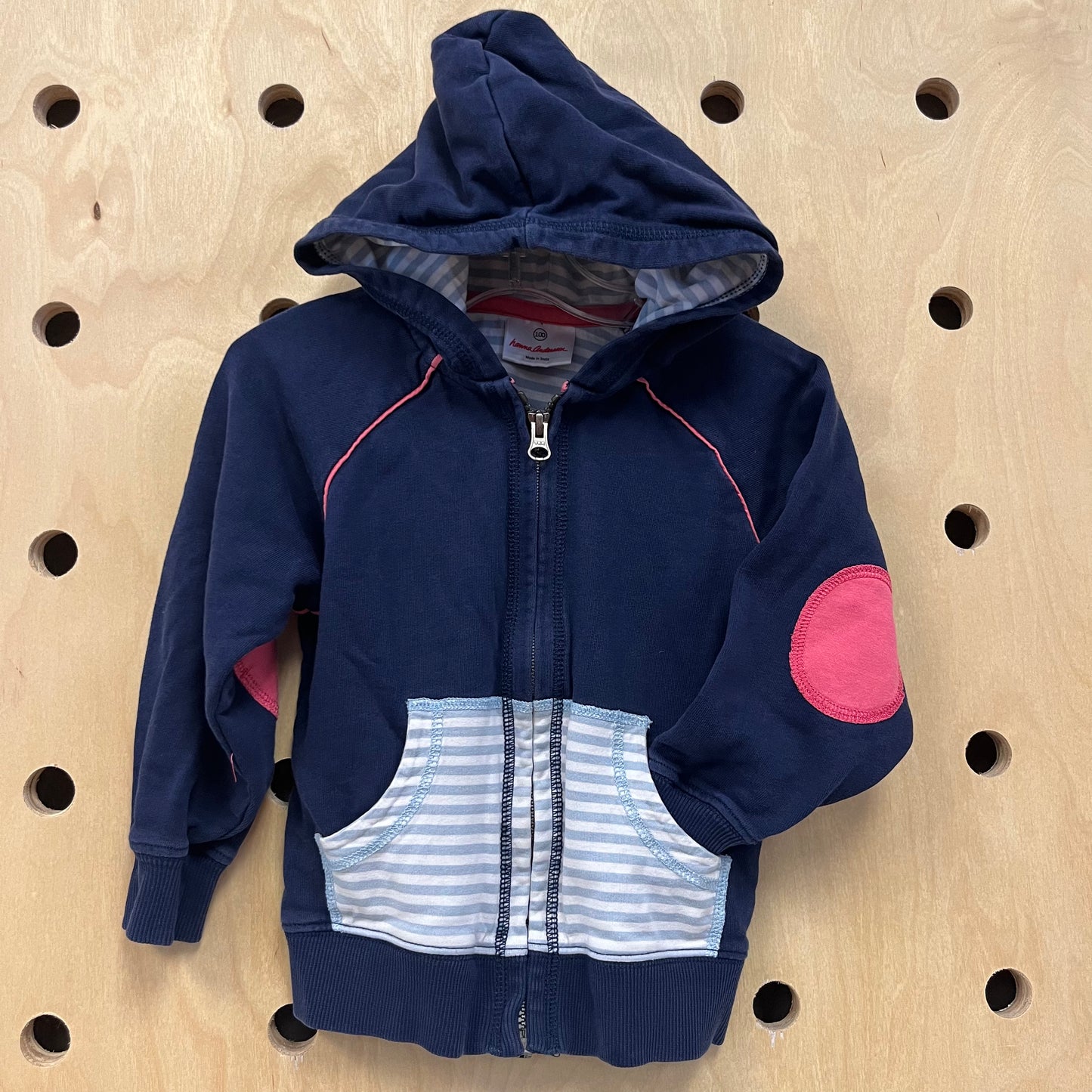 Blue & Pink Striped Pocket Zip Hoodie