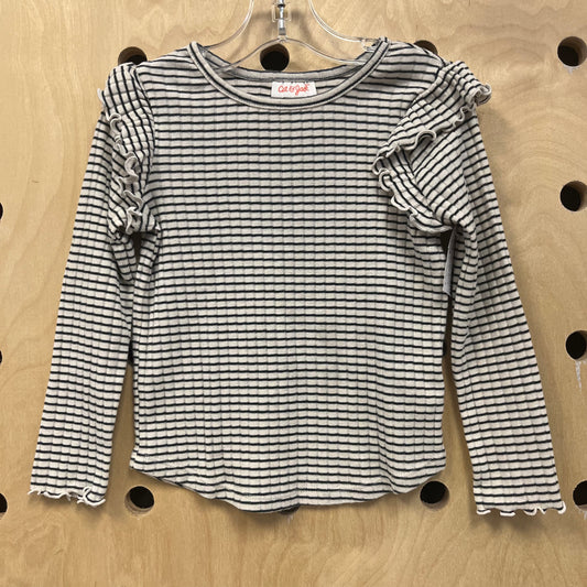 B&W Striped Ruffle Long Sleeve