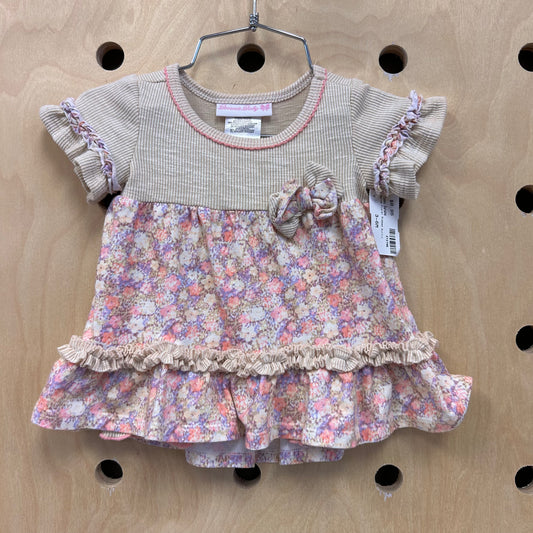 Beige Floral Ribbed Outfit