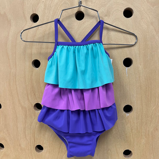Purple+Teal Ruffle Swimsuit