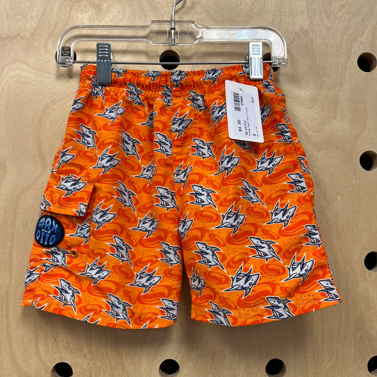 Orange Shark Swim Trunks
