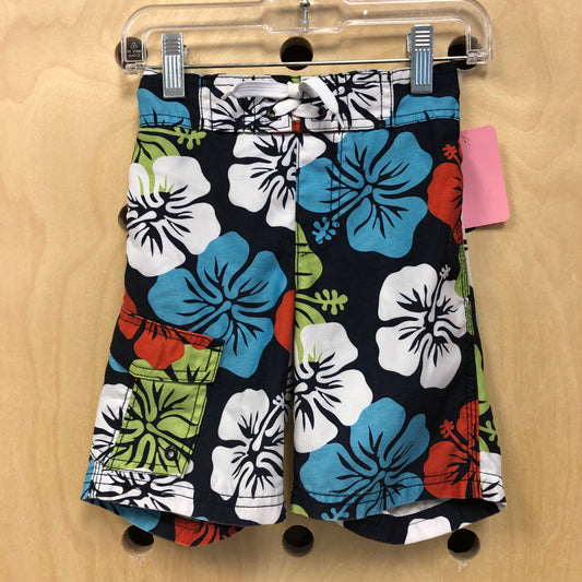 Black Hibiscus Swim Trunks