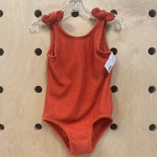 Orange Textured Bow Swimsuit