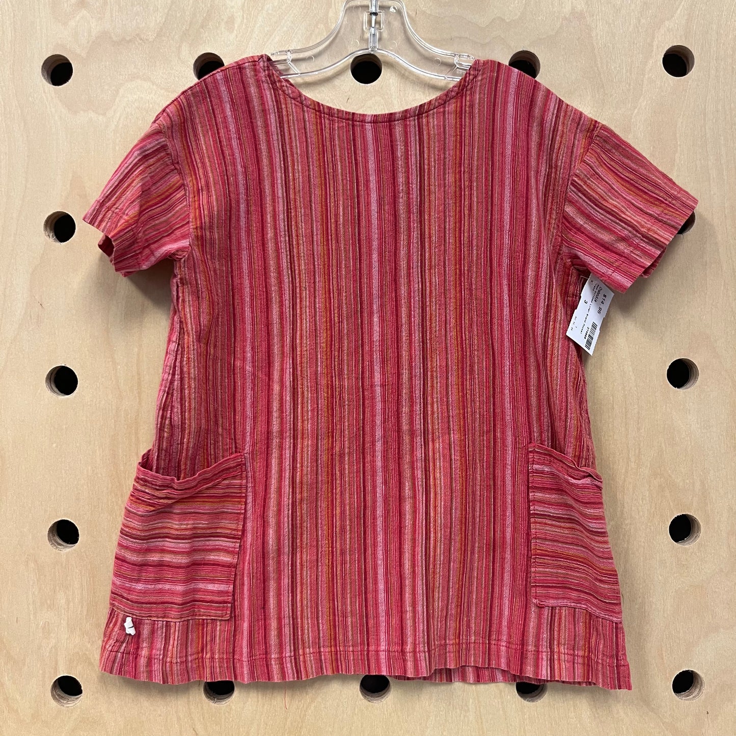 Red Striped Linen Blend Pocket Dress
