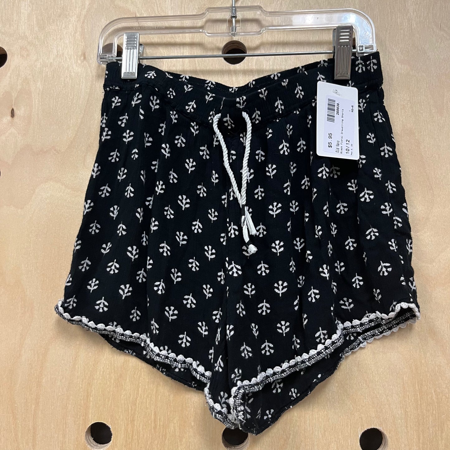 Black Floral Drawstring Shorts