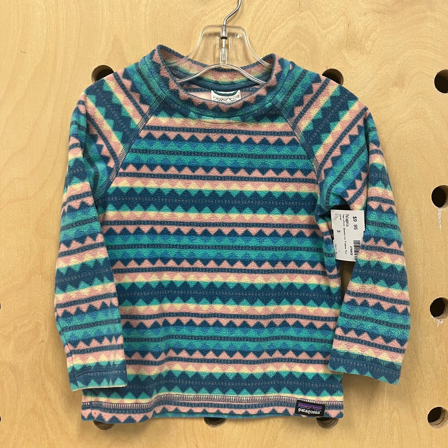 Teal+Pink Geometric Fleece Pullover
