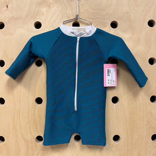 Blue Ribbed Swim Rash Guard