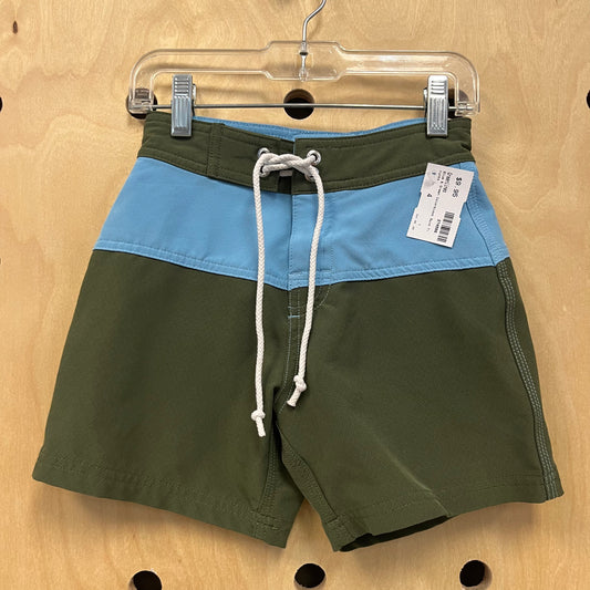 Blue & Green Colorblock Swim Trunks