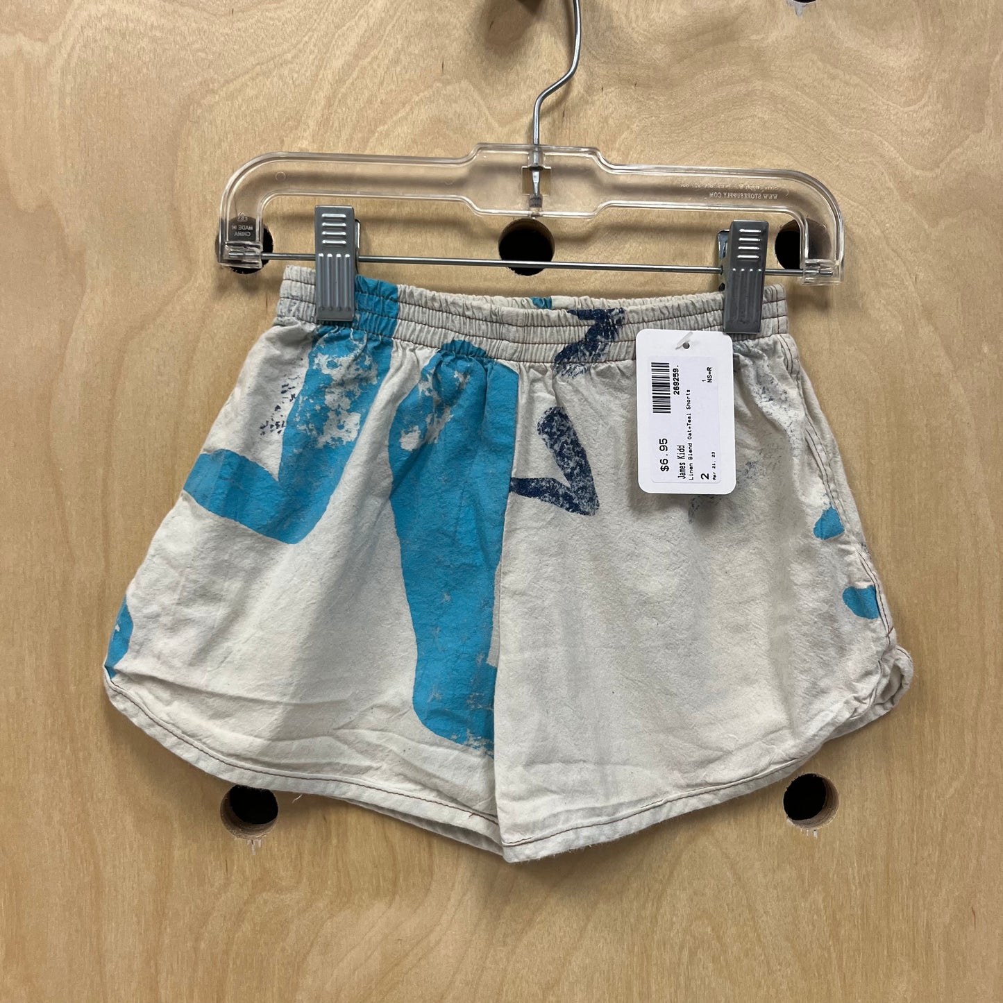 Linen Blend Oat+Teal Shorts