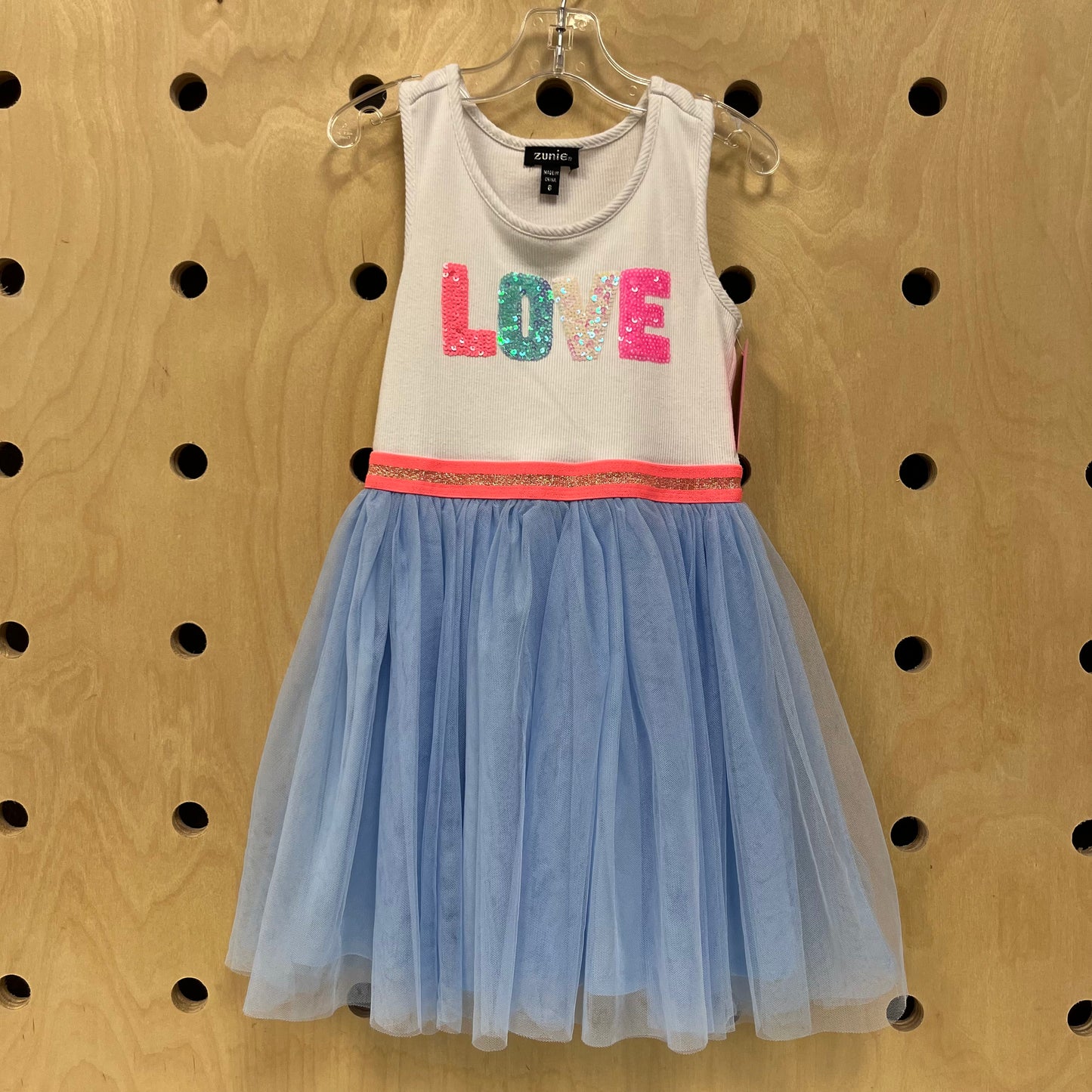 White & Blue LOVE Tulle Dress