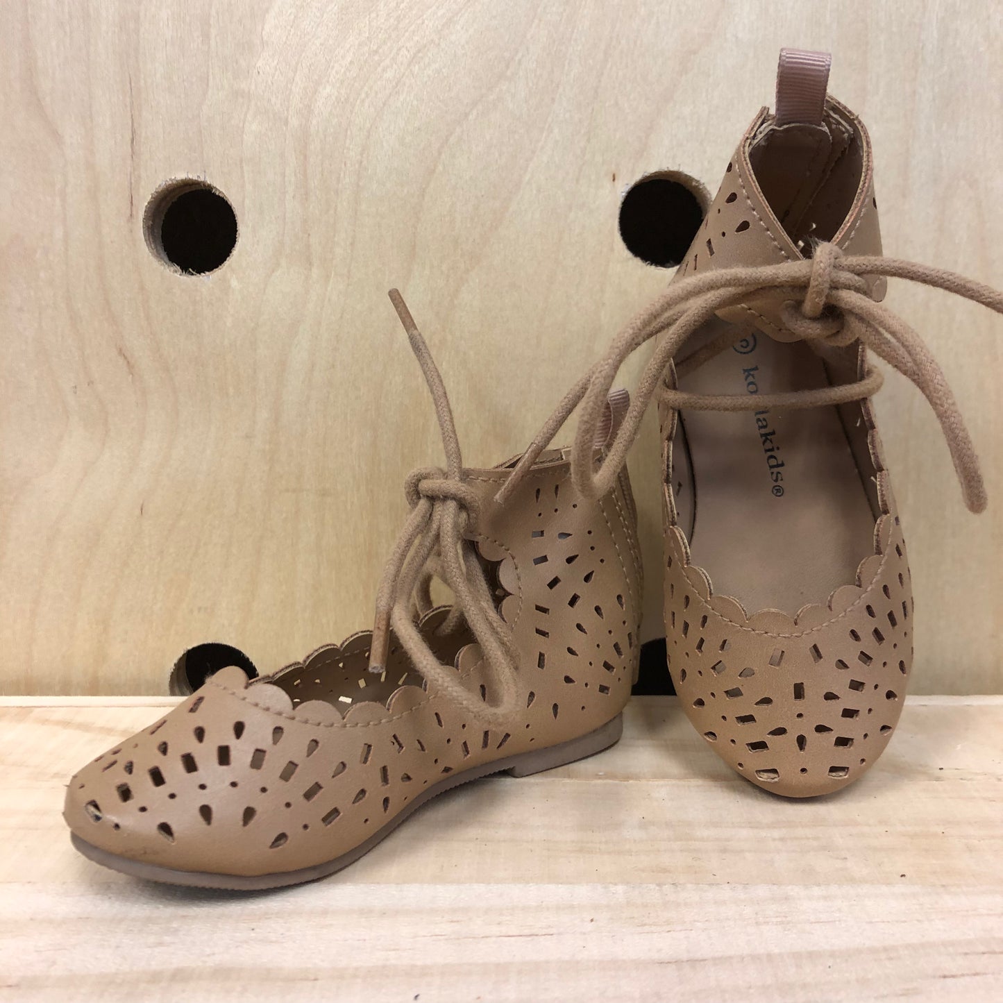 Brown Eyelet Ankle Tie Sandals