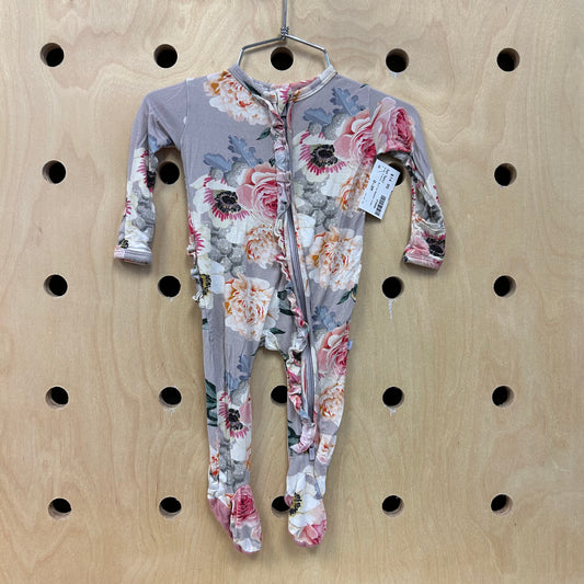 Grey Floral Ruffle Bamboo Zippy