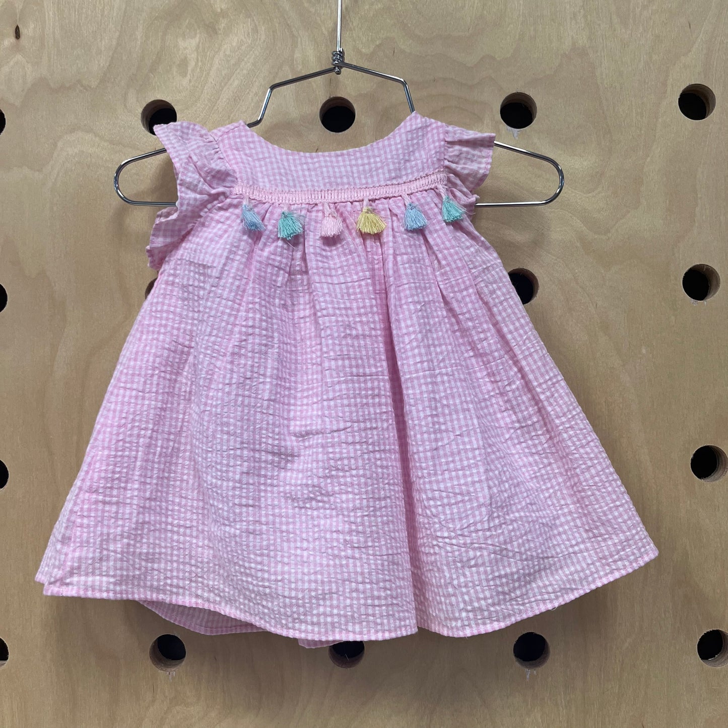 Pink Gingham Tassel Dress