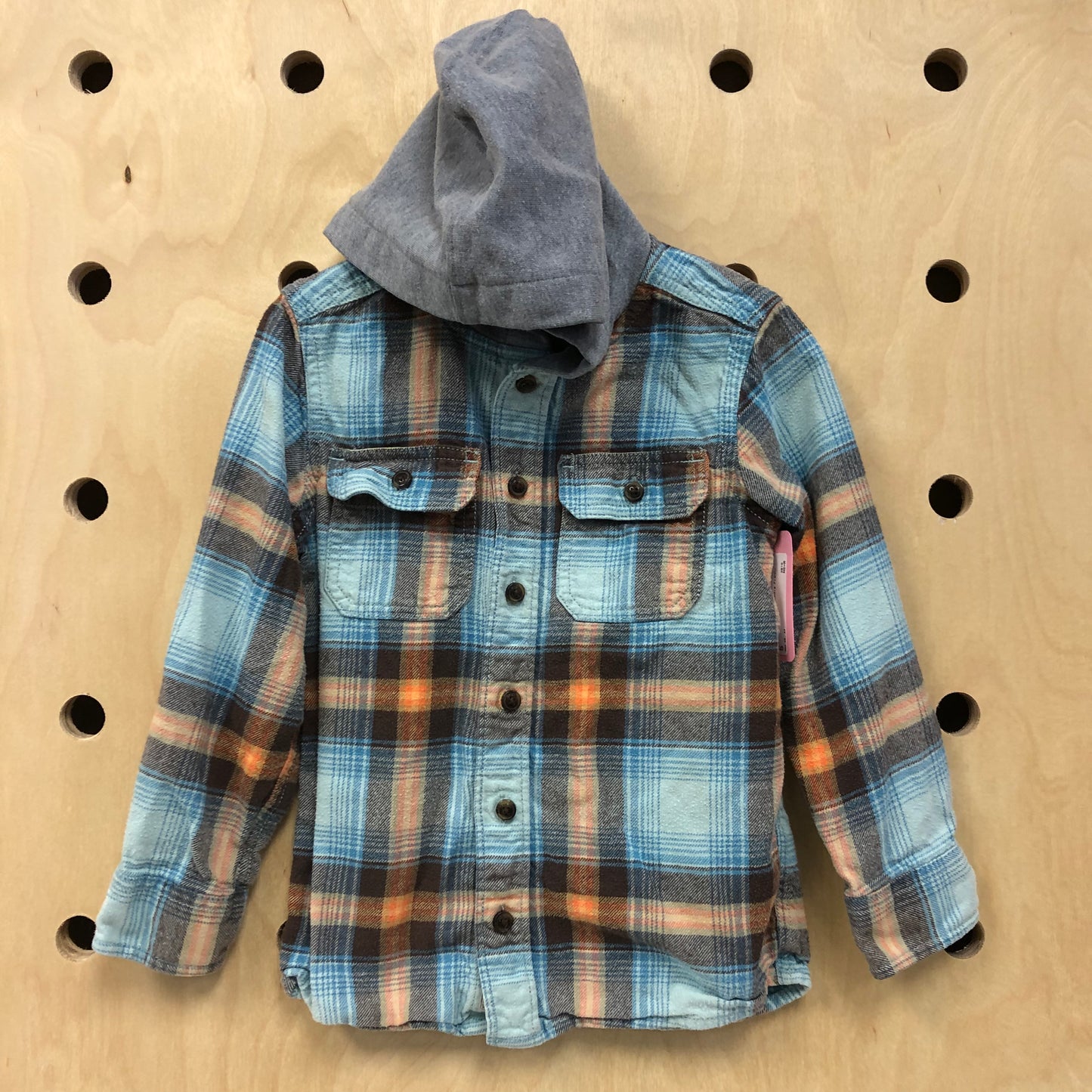 Blue & Grey Plaid Hoodie Flannel