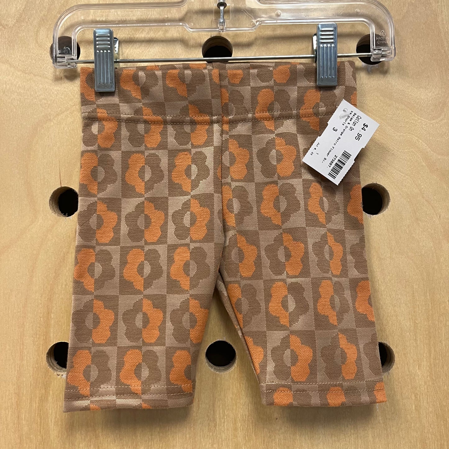 Beige & Orange Retro Flower Bike Shorts