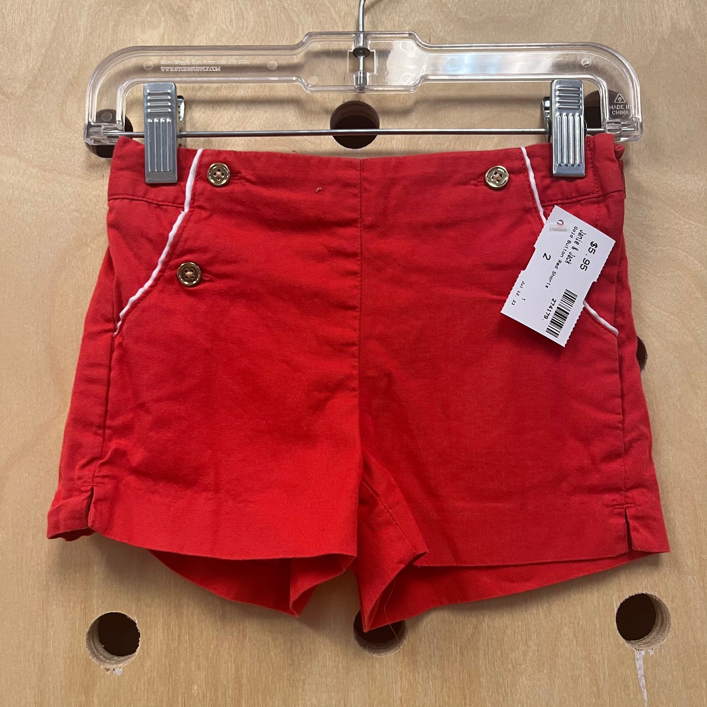 Gold Button Red Shorts
