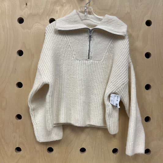 Cream Knit 1/4 Zip Crop Sweater