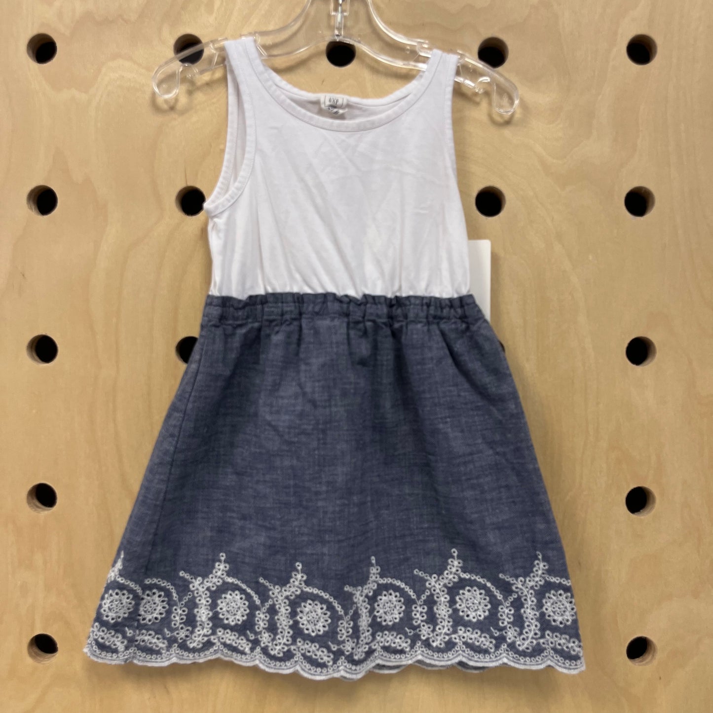 White & Denim Eyelet Dress