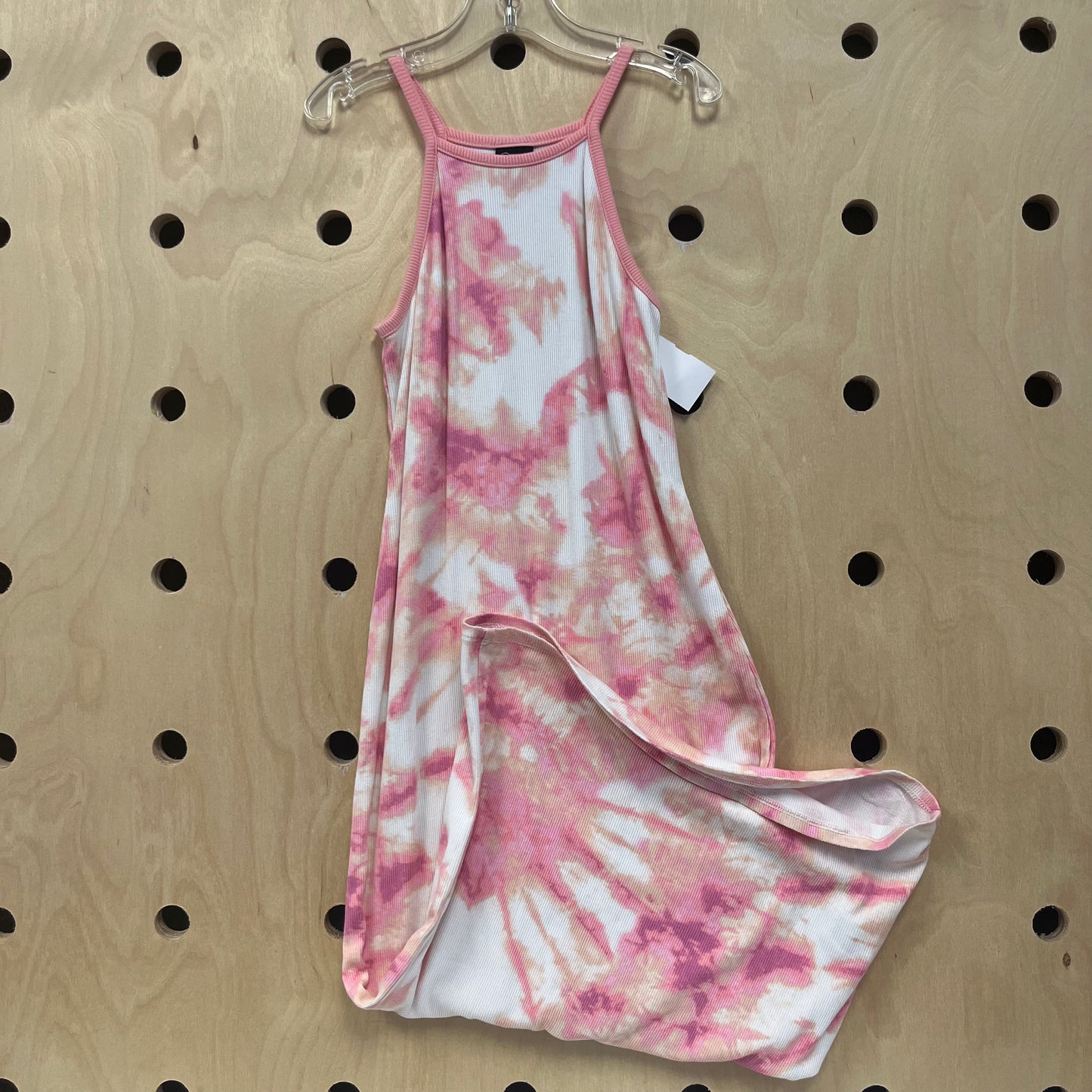 Pink+White Ribbed Tank Dress