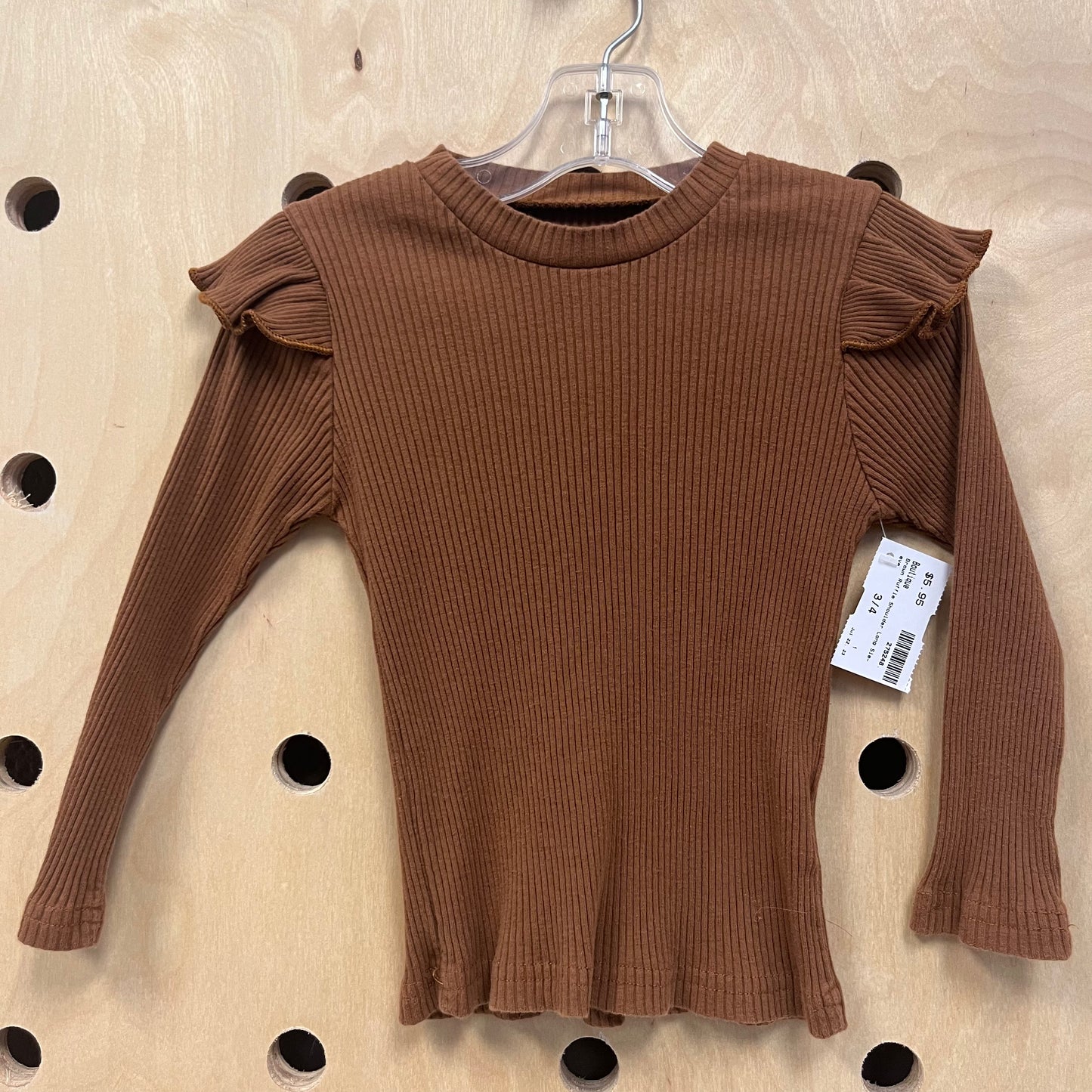 Brown Ruffle Shoulder Long Sleeve