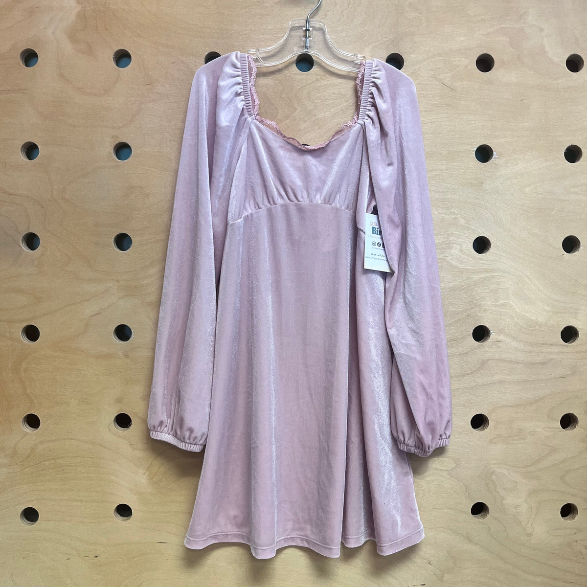 Pink Velour Lace Trim Dress NEW!