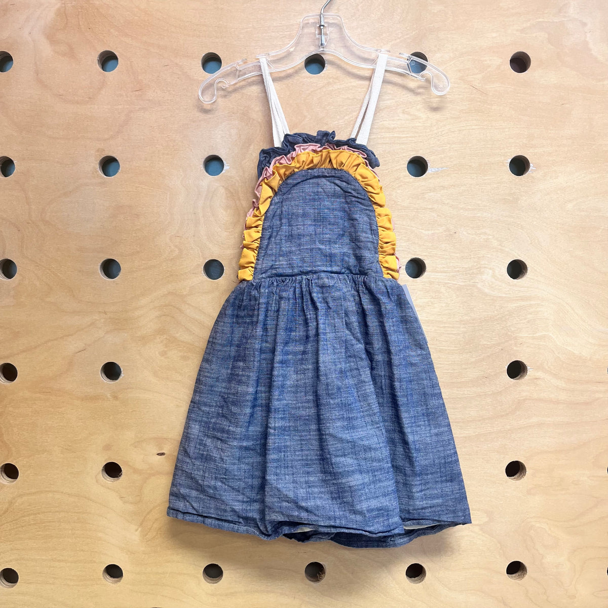 Blue Pinafore Dress With Colorful Ruffles