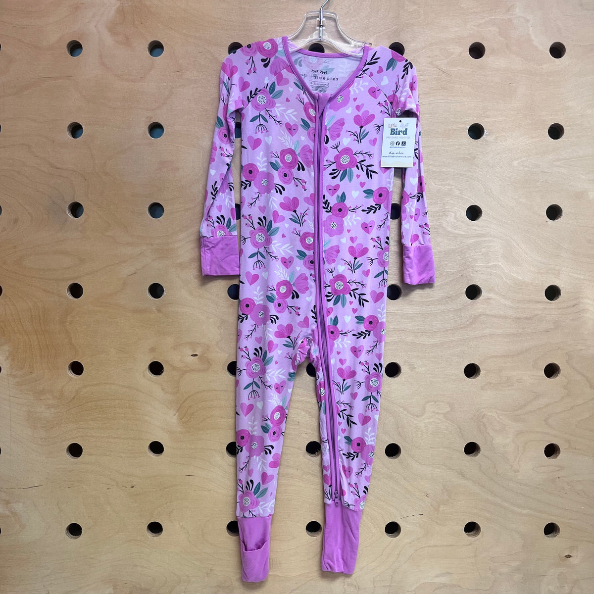 Pink Floral Hearts Bamboo Zippy