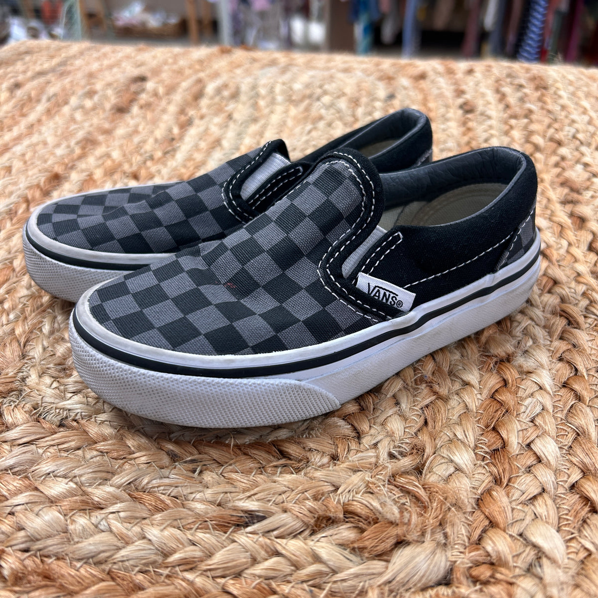 Grey & Black Checkered Slip Ons