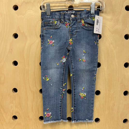 Denim Floral Embroidered Jeans