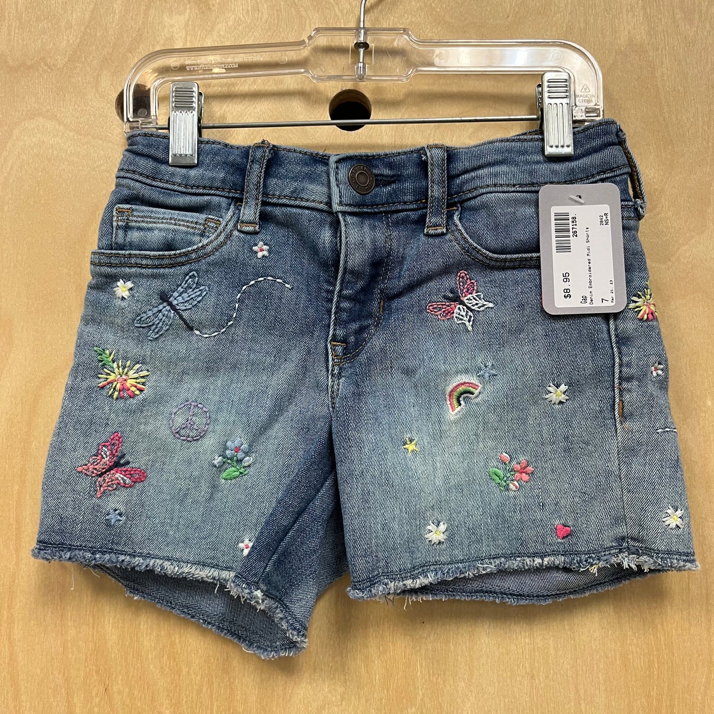 Denim Embroidered Midi Shorts