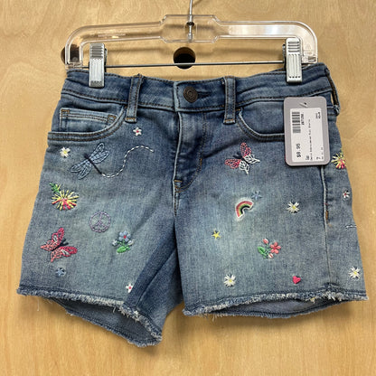Denim Embroidered Midi Shorts