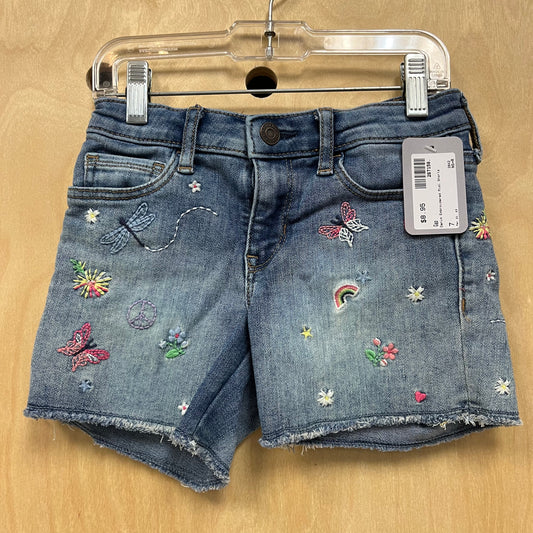 Denim Embroidered Midi Shorts