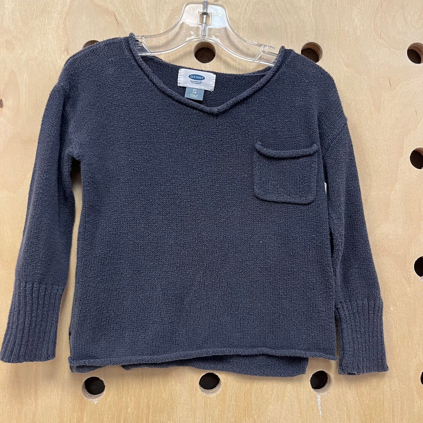 Grey Knit Pocket LS Top