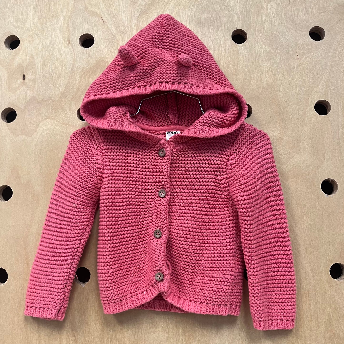 Pink Knit Hooded Cardigan