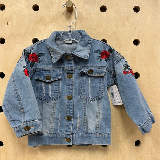 Denim Floral Embroidered Jacket