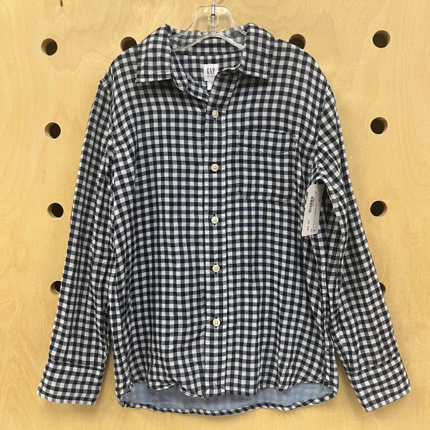 Navy Plaid LS Button Up