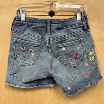 Denim Embroidered Midi Shorts