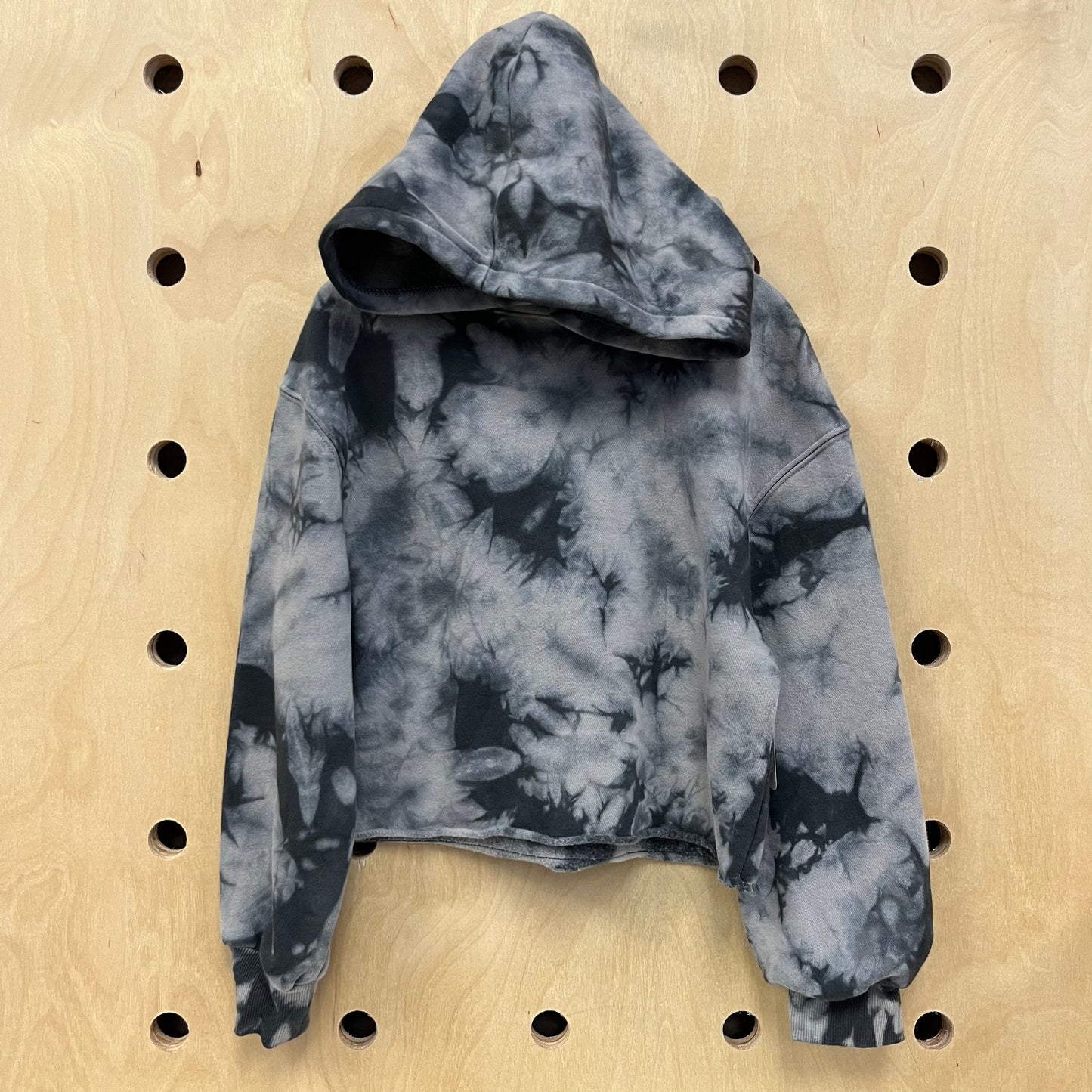 Grey Cropped Tie Dye Hoodie
