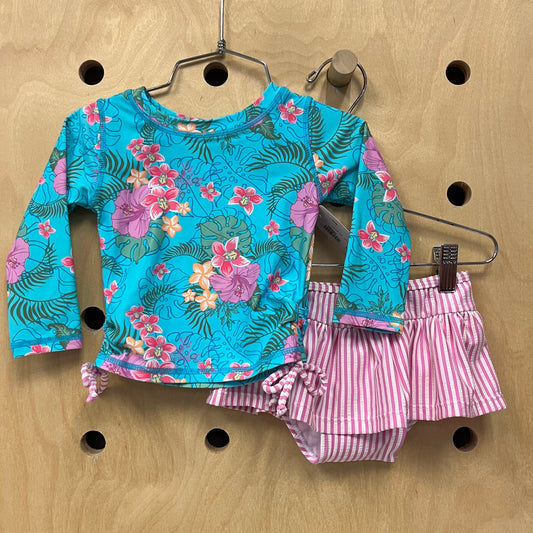 Blue & Pink Tropical 2pc Swimsuit NEW!