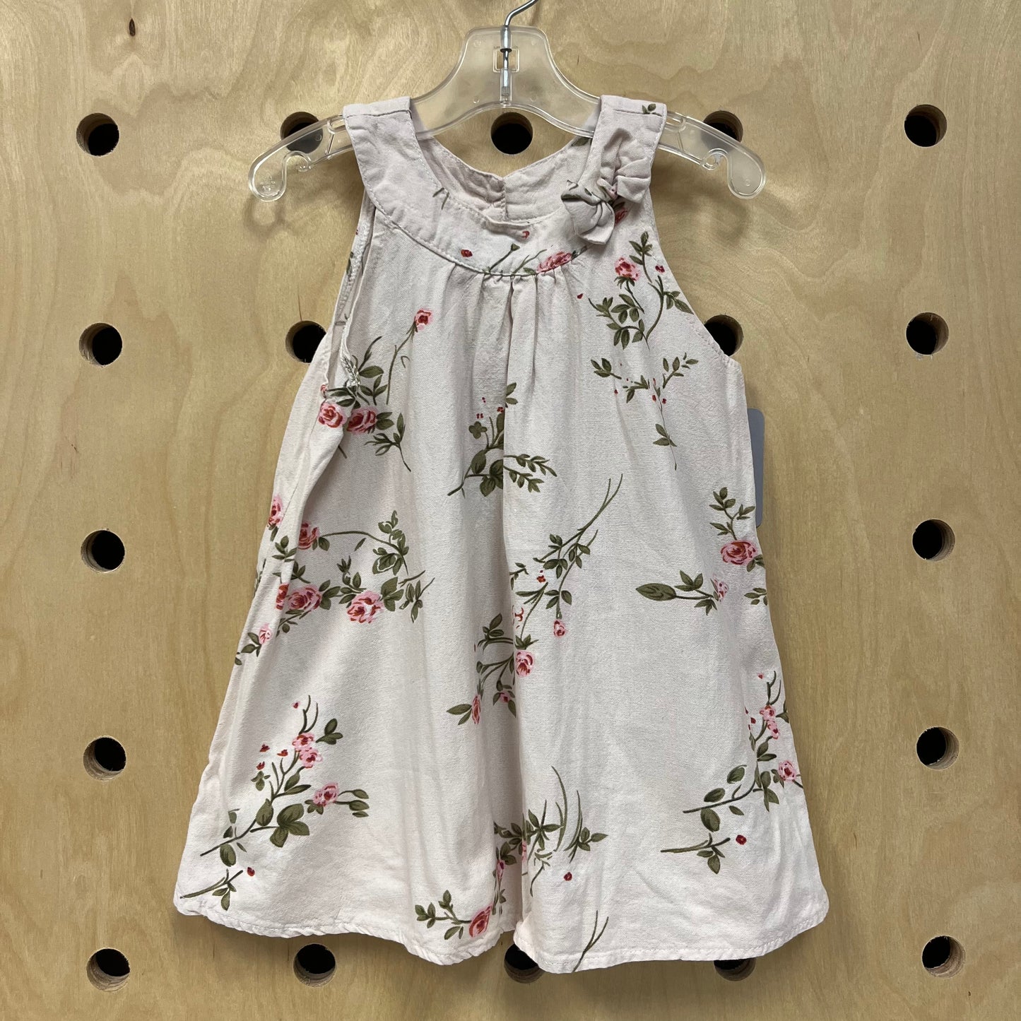 Beige Floral Linen Blend Dress
