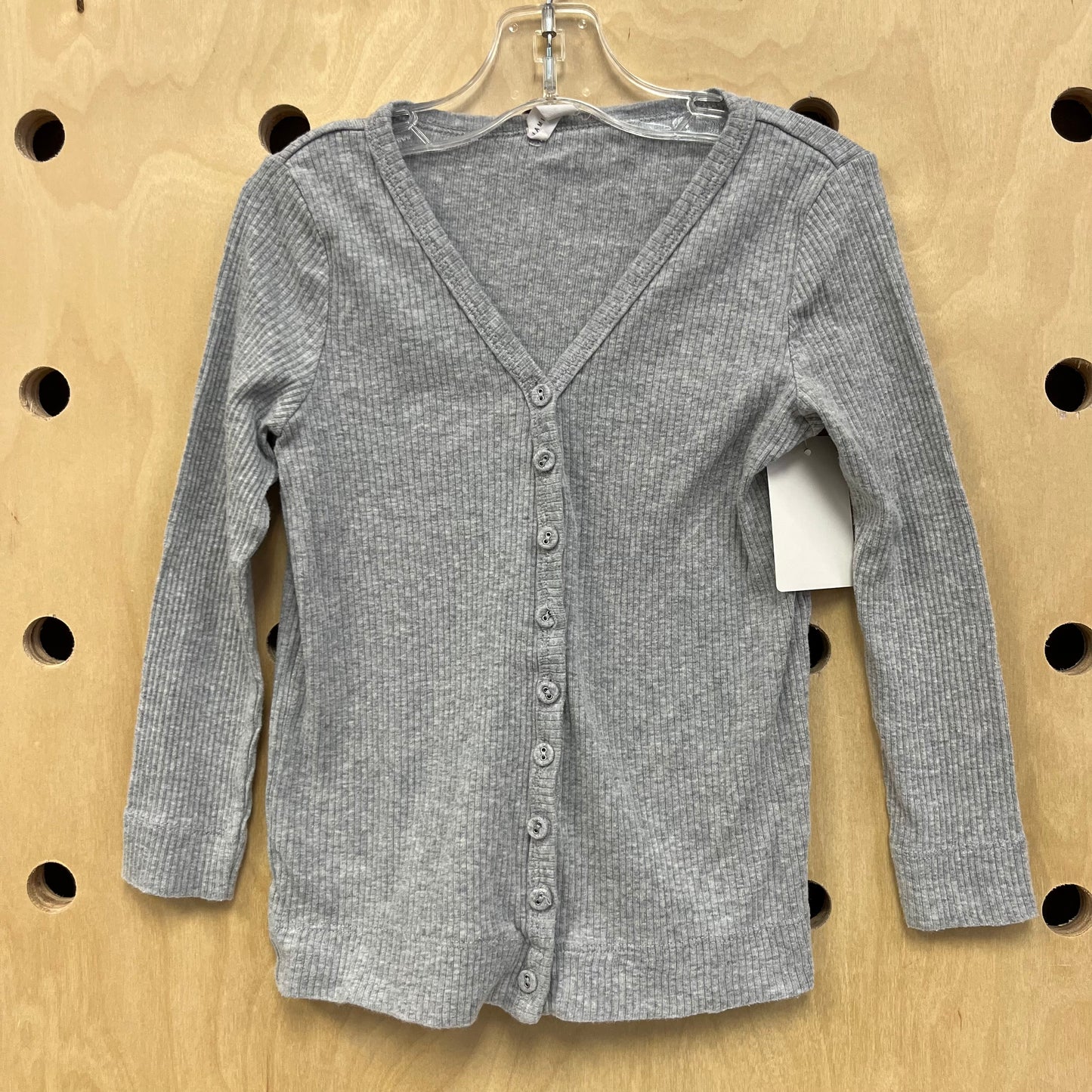 Grey Ribbed Button Top