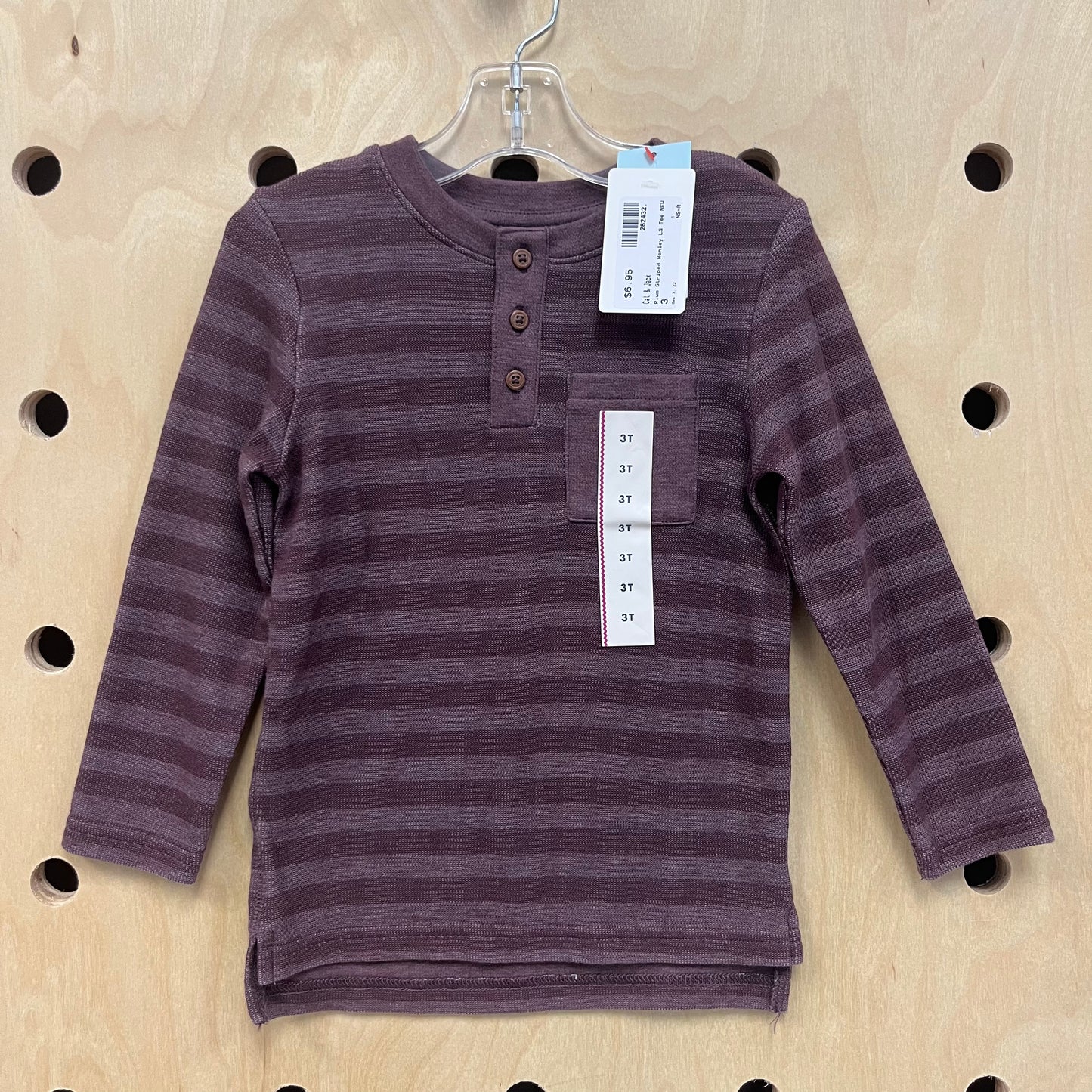 Plum Striped Henley LS Tee NEW
