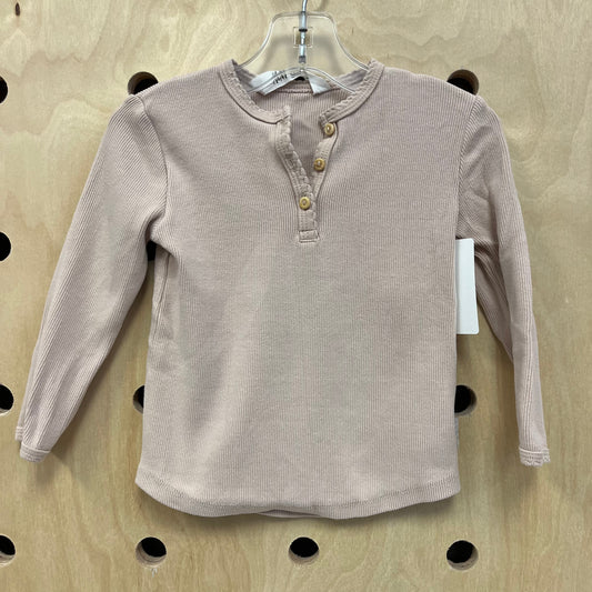 Beige Ribbed Henley