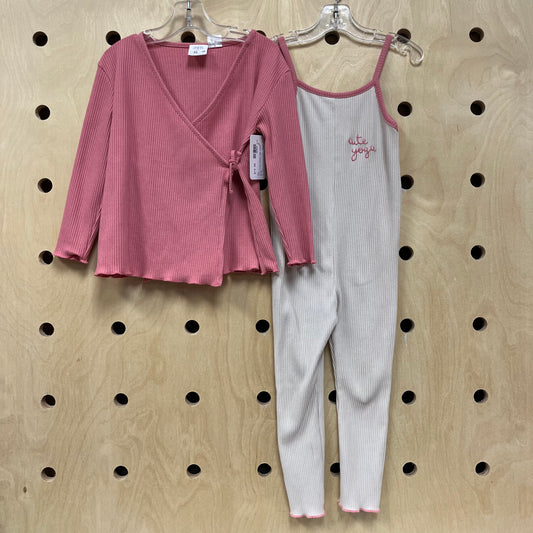 Pink/ Cream Ribbed Yoga Set