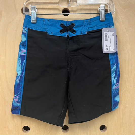 Blue & Black Tropical Swim Trunks