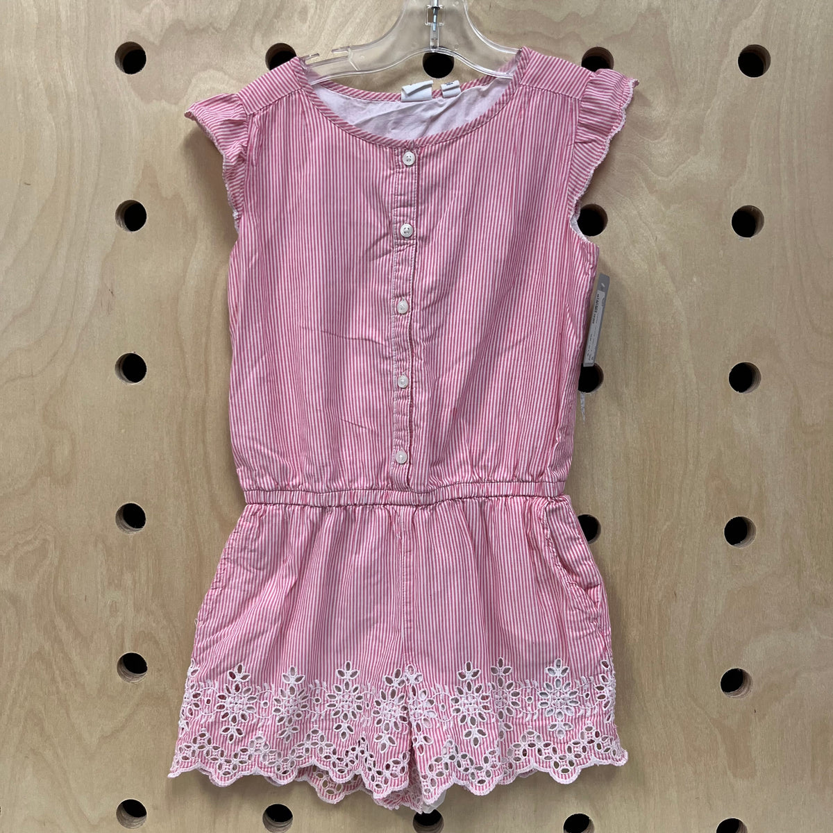 Pink Striped Eyelet Romper