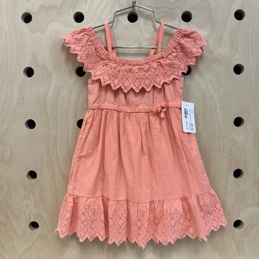 Coral Eyelet Off-Shoulder Dress