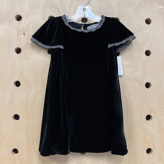 Black Velour Metallic Lace Dress